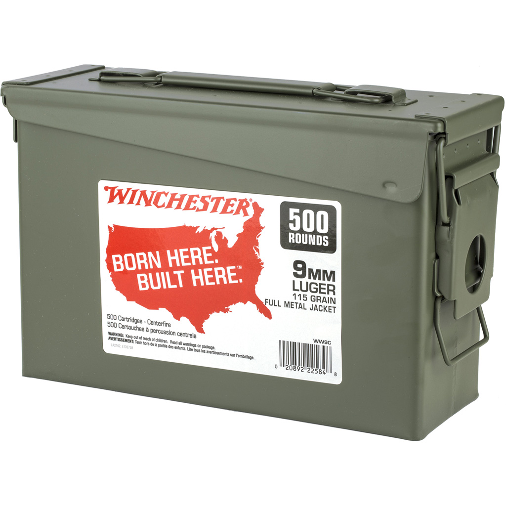 Winchester USA Pistol Ammunition 9mm Luger 115 gr FMJ (Ammo Can)