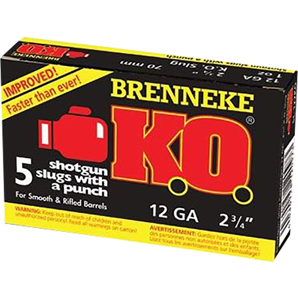 Brenneke K.O. 12 Gauge KO Slug Ammunition - 2-3/4" 1 oz (5 Rounds)