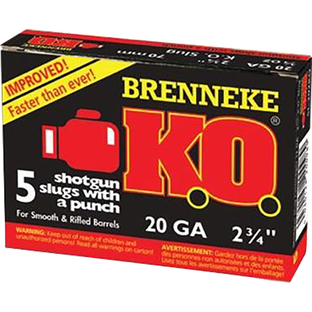Brenneke K.O. 20 Gauge 2-3/4" 3/4 oz Slug Shot Shells (5 Rounds)