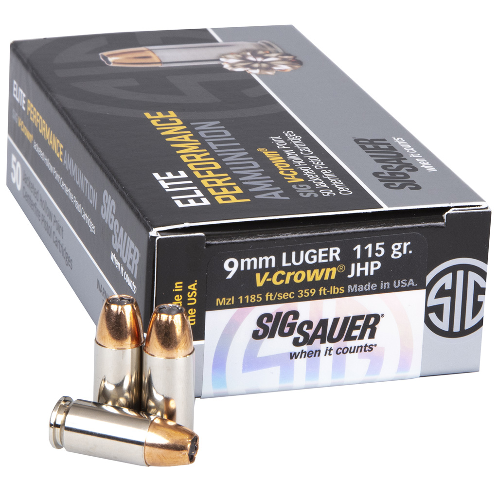 SIG Sauer Elite V-Crown 9mm 115gr JHP Defensive Ammo (50 Rounds)